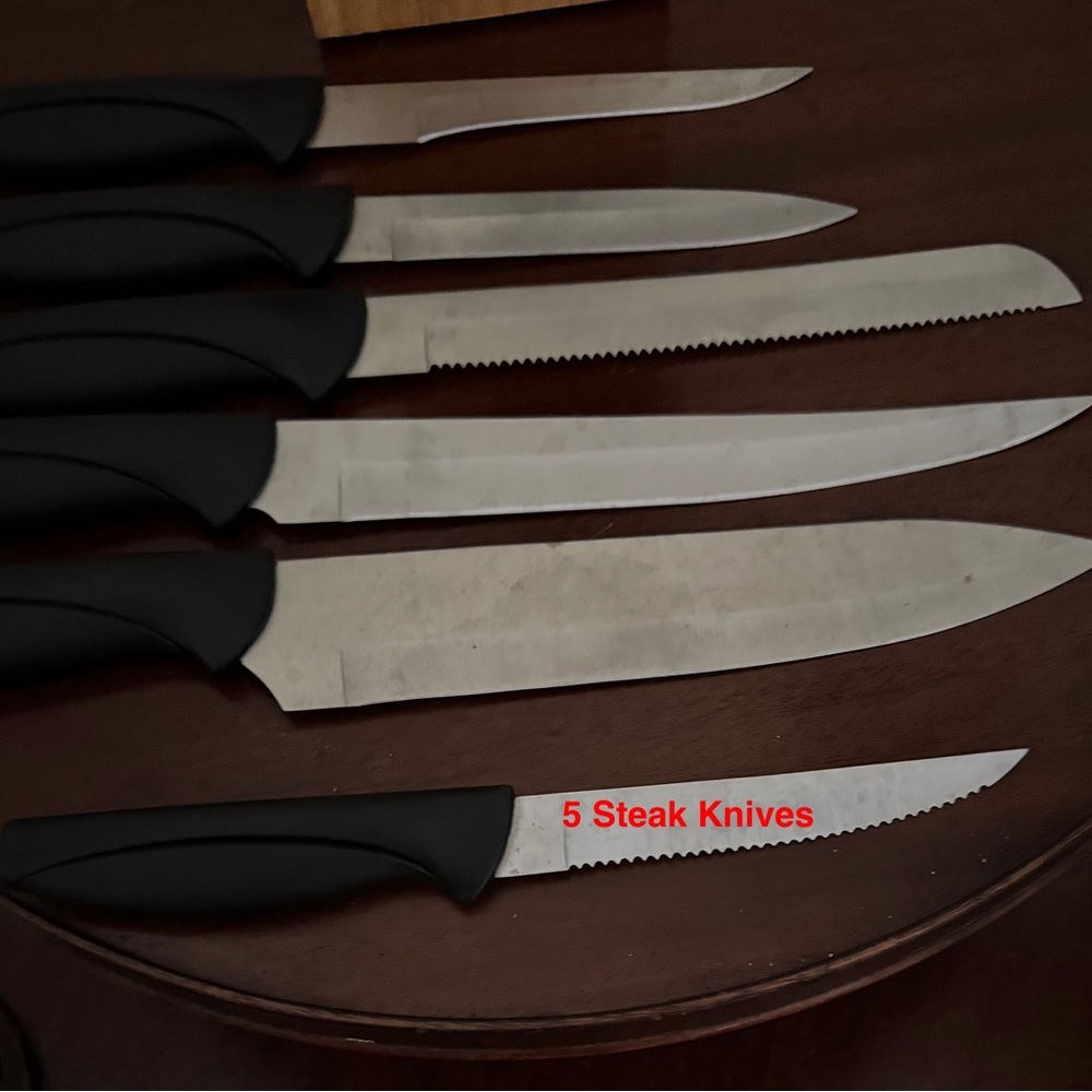 Wooden Holder, 10 Piece Stainless Steel Knife Set with Built-In Sharpener - Picture 6 of 6